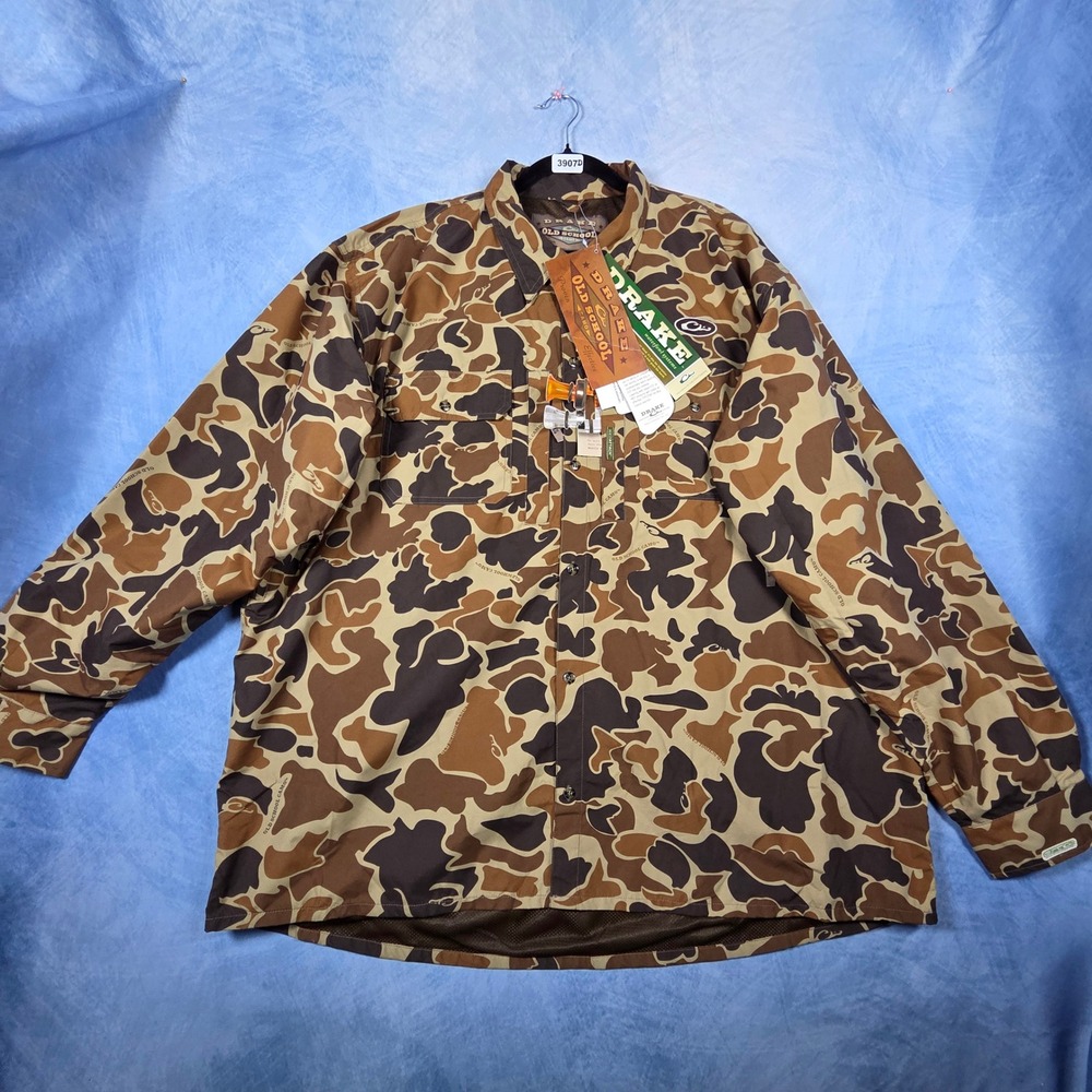 Drake Waterfowl Old School Camo Wingshooter Shirt Mens 3XL NWT Brown Tan